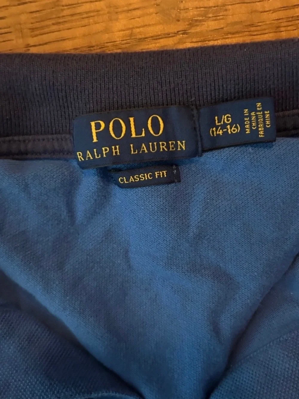 Ralph Lauren Blue Long-Sleeve Polo with Dark Navy Collar